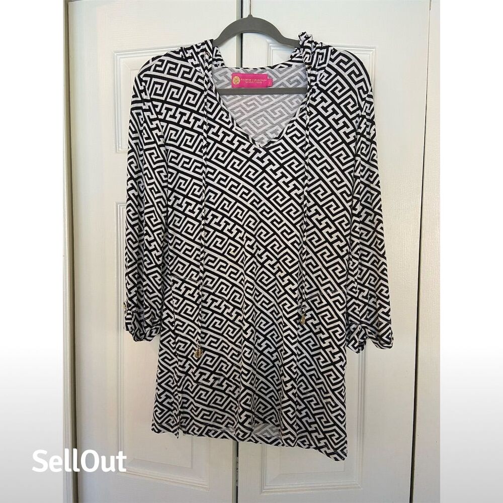 Macbeth Collection Women's Geometric Print Tunic Top Black Size S